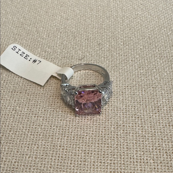 MK Pink Ice Silver Ring with Pink Cushion-Cut Center Stone - Size 7
